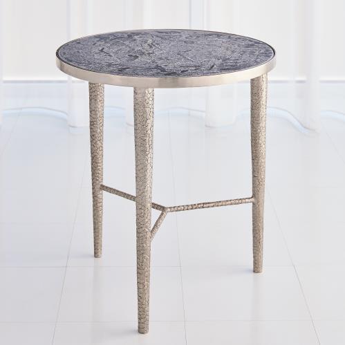 Hammered End Table-Antique Nickel w/Grey Marble Hammered End Table-Antique Nickel w/Grey Marble