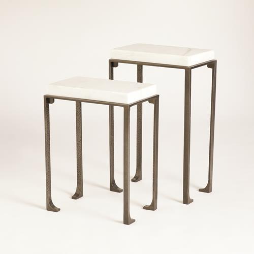 Zen Side Tables w/White Honed Marble-Bronze-Grey