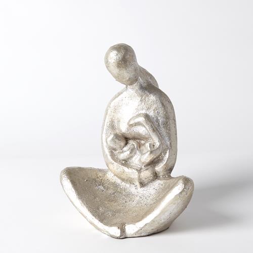 Seated Mother with Infant Sculpture-Silver Leaf Seated Mother with Infant Sculpture-Silver Leaf
