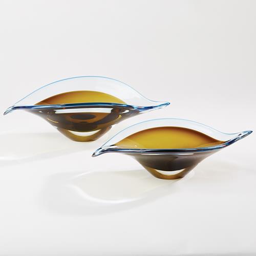 Bent Leaf Bowls-Blue/Amber