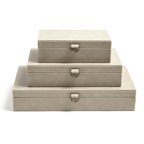 Marbled Leather D Ring Box-Light Grey