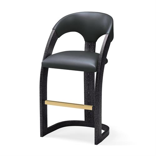 Delia Bar Stool-Ebony Cerused-Graphite Leather