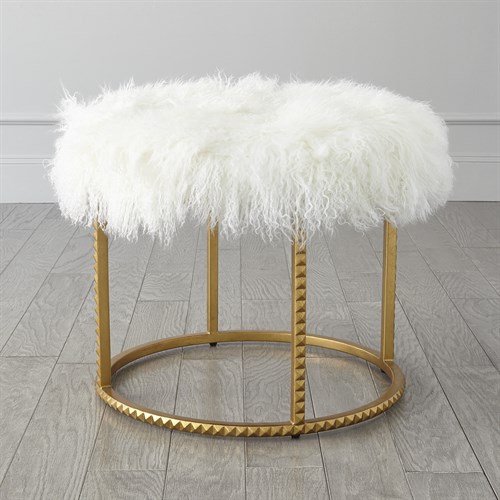 Stud Pouf-Gold Leaf-White Fur