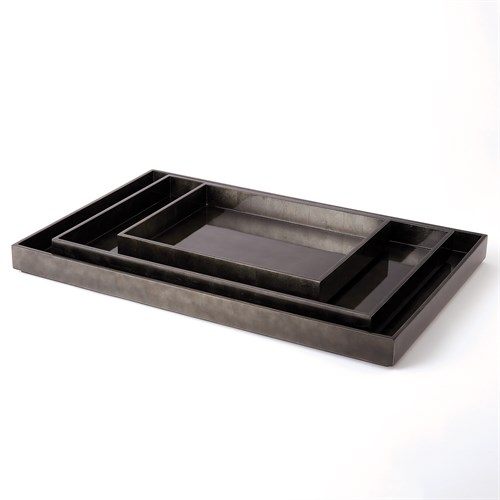 Gunmetal Silver Leaf Rectangle Tray