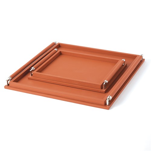 Wrapped Handle Tray-Coral Leather