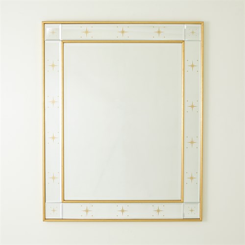 Rectangular Beveled Mirror w/Gold Stars-Gold Rectangular Beveled Mirror w/Gold Stars-Gold