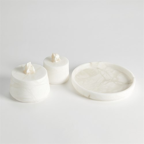 Alabaster Tapered Round Boxes and Tray-White