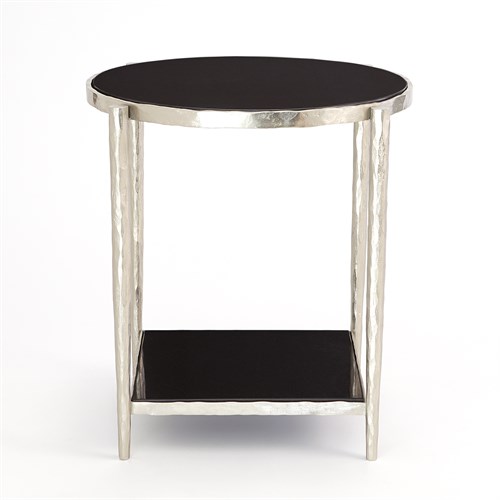 Circle/Square Side Table-Nickel w/ Black Granite