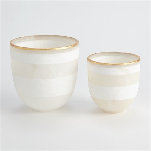 Striped Alabaster Bowl-White/Gold Striped Alabaster Bowl-White/Gold