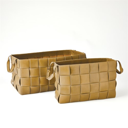 Soft Woven Leather Baskets-Putty