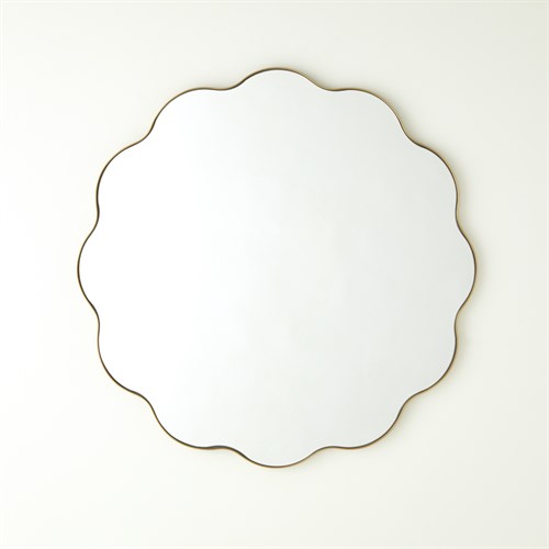 Scalloped Round Mirror with Gold Metal Frame