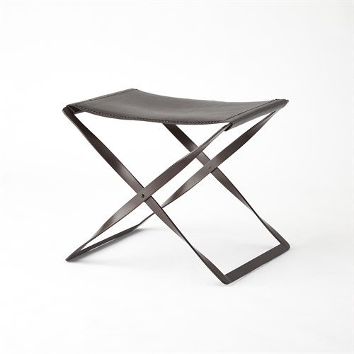 Folding Stool-Iron & Brown Leather