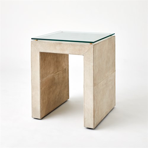 ~Posh Side Table-Parchment Suede