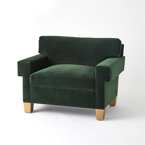 Square Arm Chair-Green Velvet