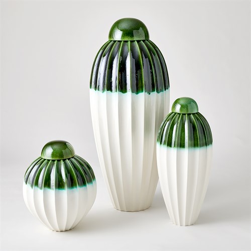 Fluted Jars W/Lid-Emerald