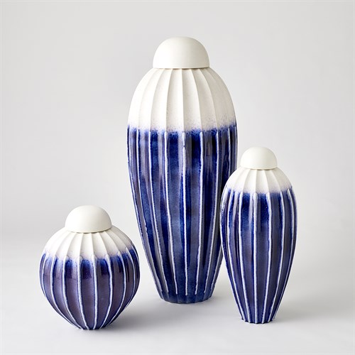 Fluted Jars W/Lid-Cobalt