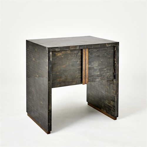 Horn Inlay Bedside Table-Black/Antique Brass