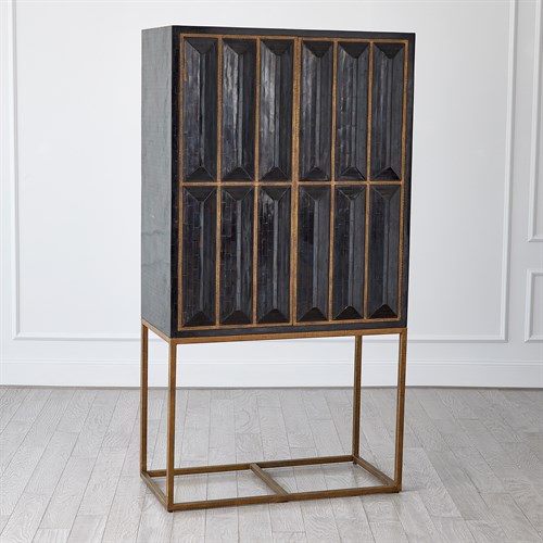 Horn Inlay Bar Cabinet-Black/Antique Brass