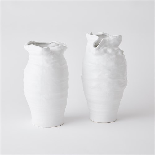 Ruffled Top Vases-White Ruffled Top Vases-White