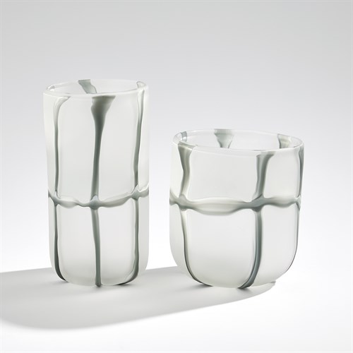 Crooked Line Grid Vases-Frosted/Grey Crooked Line Grid Vases-Frosted/Grey