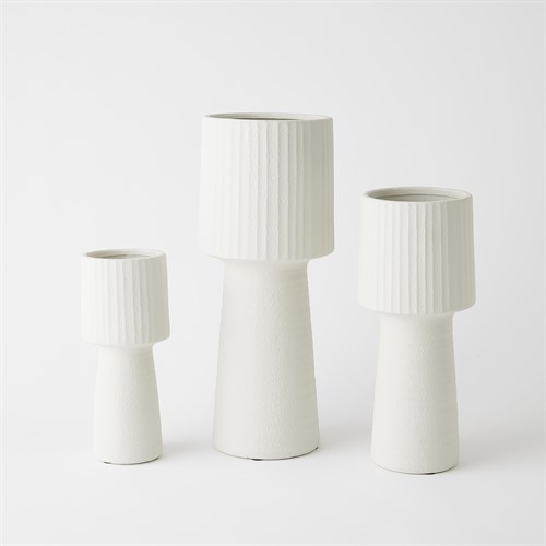 Fluted Top Pedestal Vases-Light Grey