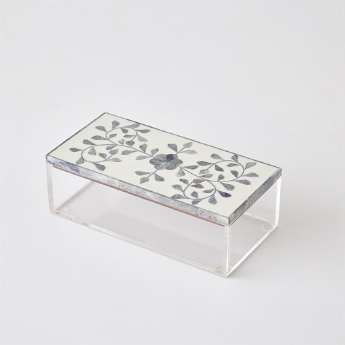 Floral Inlay Rectangular Box-Grey & Cream Floral Inlay Rectangular Box-Grey & Cream