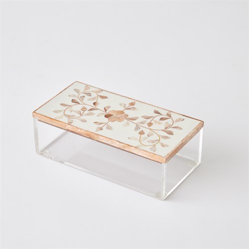 Floral Inlay Rectangular Box-Brown & Cream Floral Inlay Rectangular Box-Brown & Cream