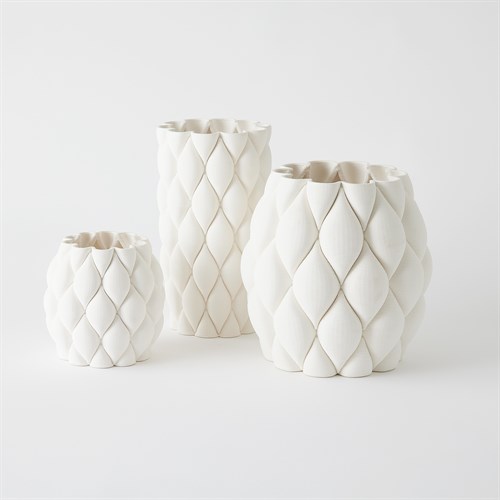 Pillowed Printed Vases-Matte White