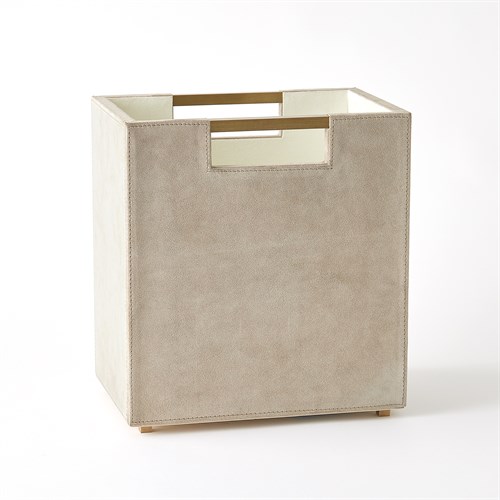 Posh Wastebasket- Parchment Suede