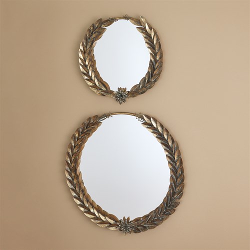 Round Greek Laurel Mirrors-Antique Gold Round Greek Laurel Mirrors-Antique Gold