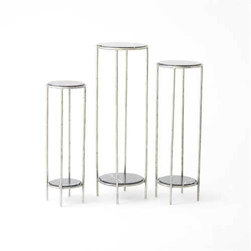 Iron Pedestals-Antique Nickel w/Black Marble Iron Pedestals-Antique Nickel w/Black Marble