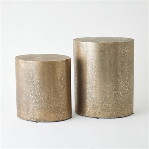 Texture Drum Tables-Antique Brass Texture Drum Tables-Antique Brass
