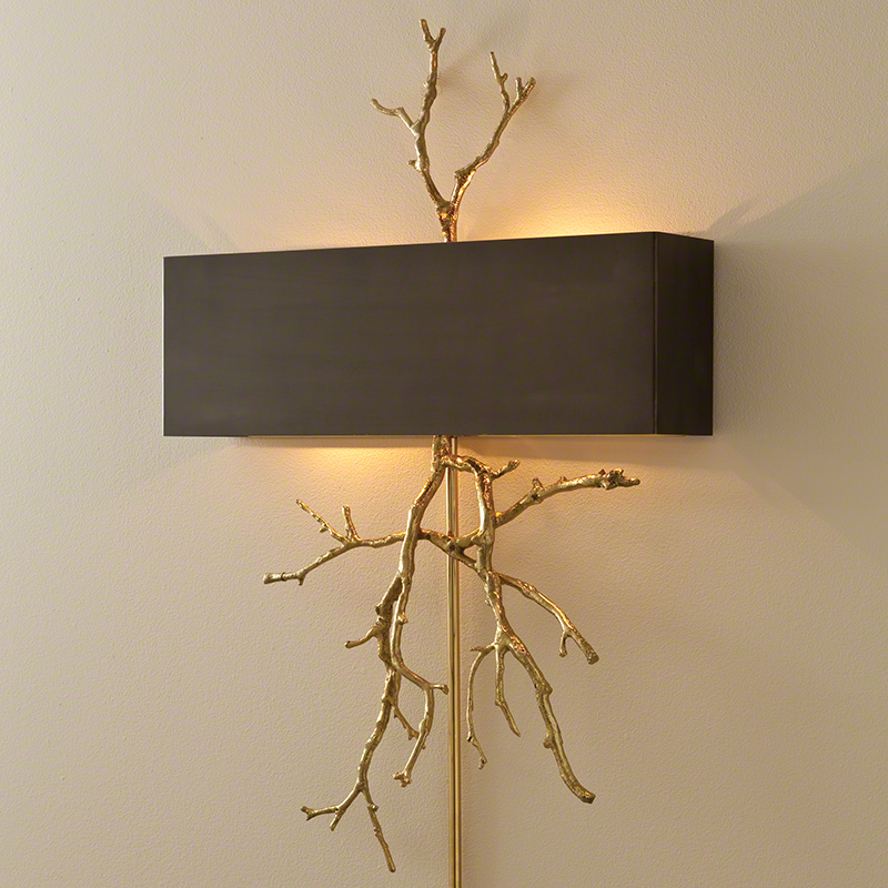 Twig Electrified Wall Sconce-Brass on Brass W/Bronze Shade