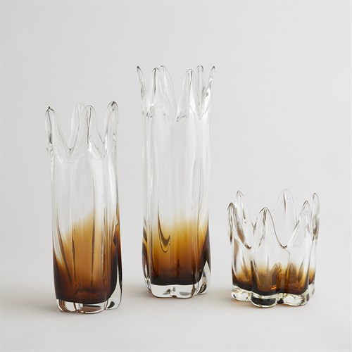 Six Point Glass Vases-Amber Six Point Glass Vases-Amber
