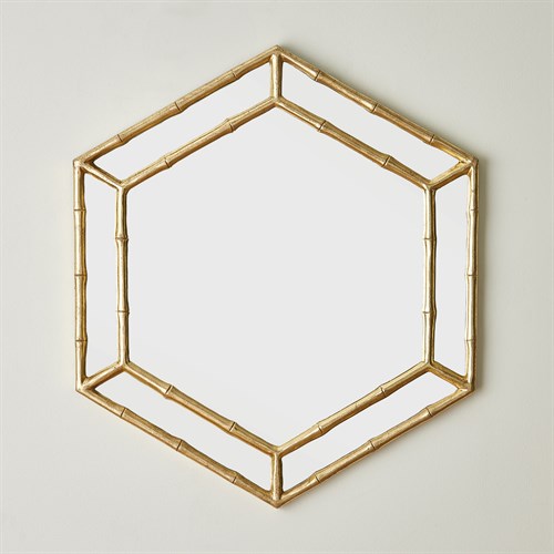 Bamboo Hexagon Mirror-Gold Leaf Bamboo Hexagon Mirror-Gold Leaf