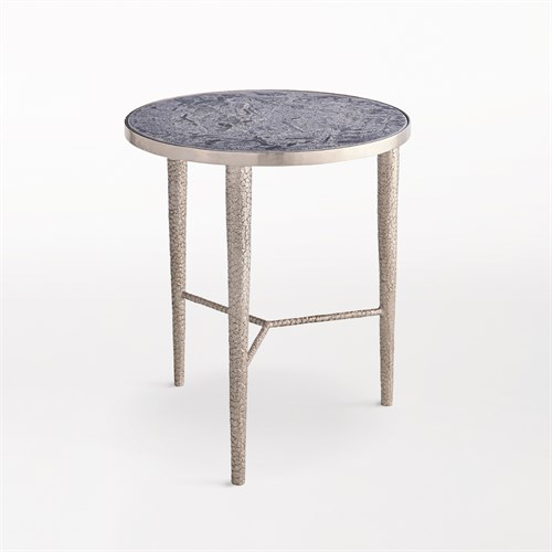 Hammered End Table-Antique Nickel w/Grey Marble Hammered End Table-Antique Nickel w/Grey Marble
