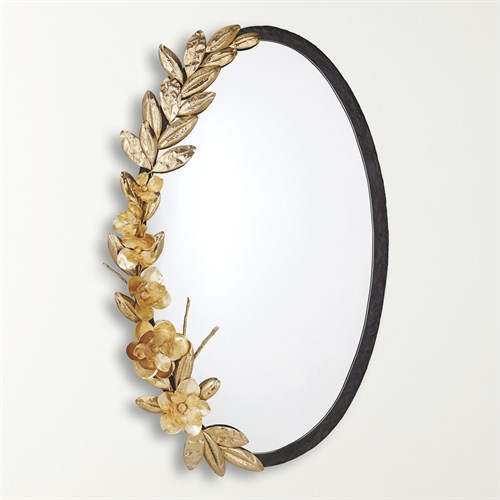 Magnolia Branch Mirror-Antique Brass/Gold Magnolia Branch Mirror-Antique Brass/Gold