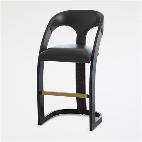 Delia Bar Stool-Ebony Cerused-Graphite Leather Delia Bar Stool-Ebony Cerused-Graphite Leather